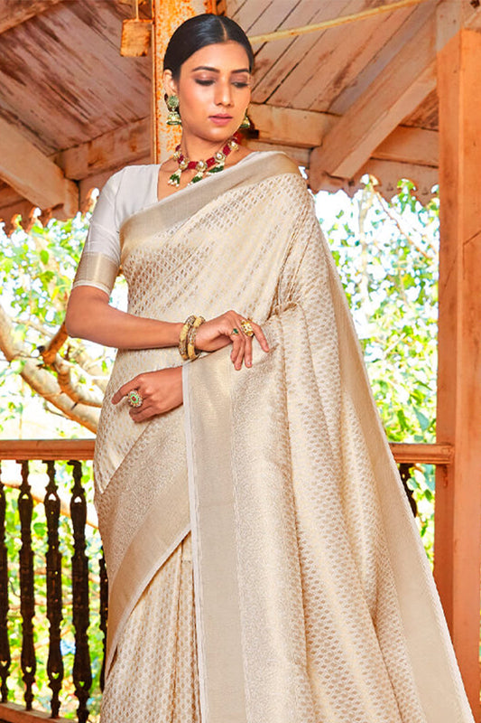 Citrine White Kanjivaram Silk Saree