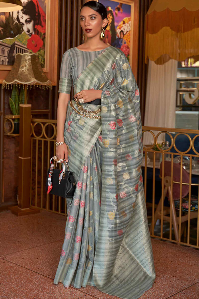 Cloudy Grey Linen Silk Saree