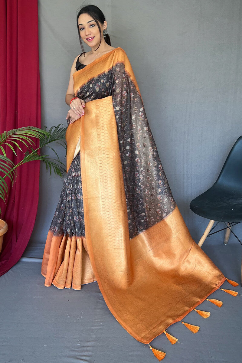 Congo Brown Kalamkari Printed Soft Silk Saree