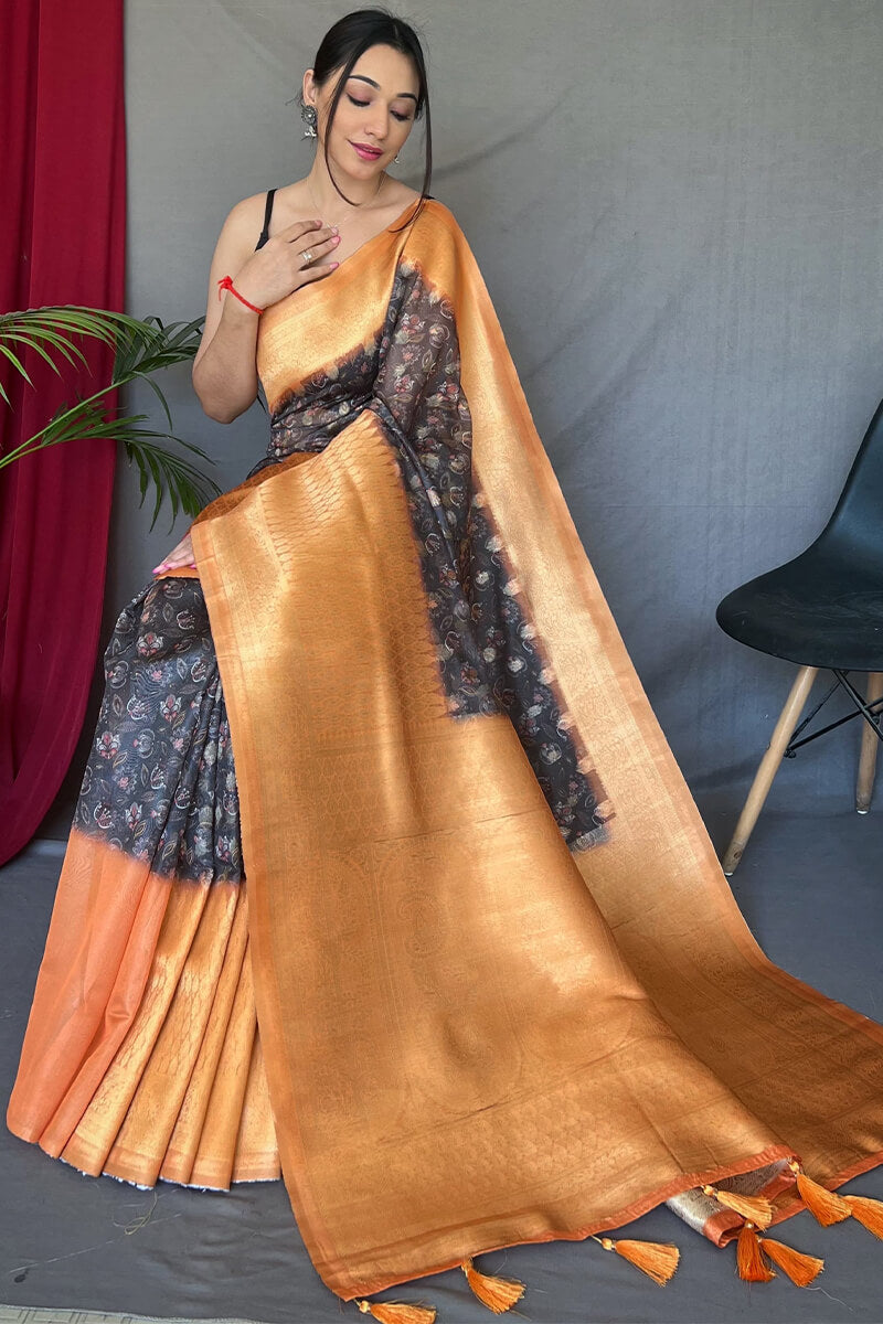 Congo Brown Kalamkari Printed Soft Silk Saree