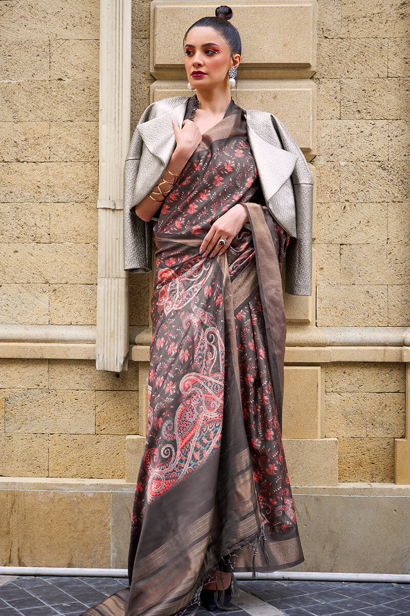 Congo Brown Printed Silk Saree