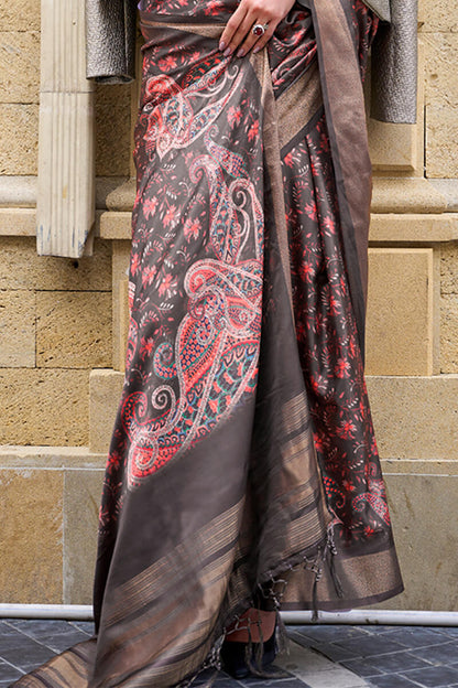 Congo Brown Printed Silk Saree