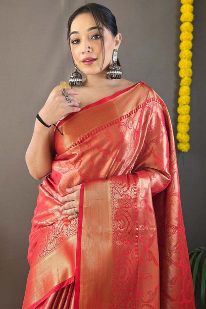 Dark Pastel Red Kanjivaram Silk Saree