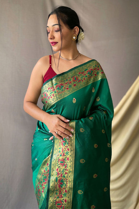 Dark Spring Green Zari Woven Paithani Silk Saree