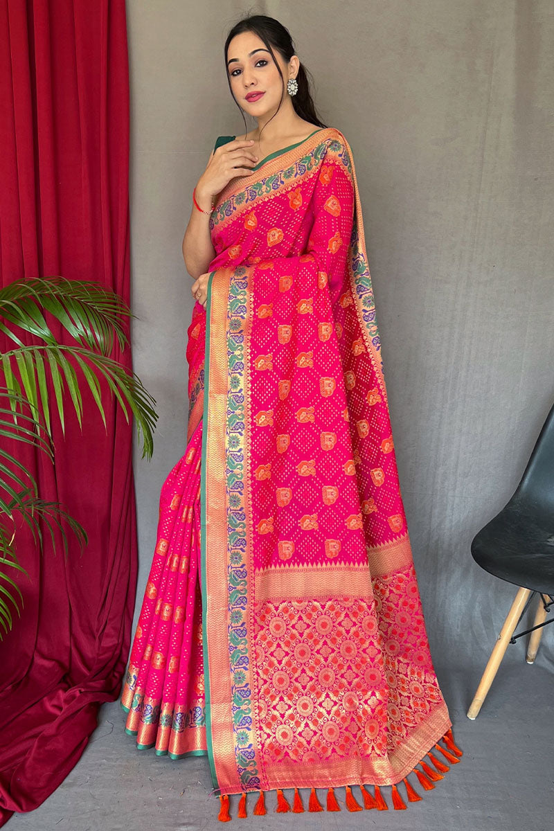 Deep Pink Patola Silk Saree