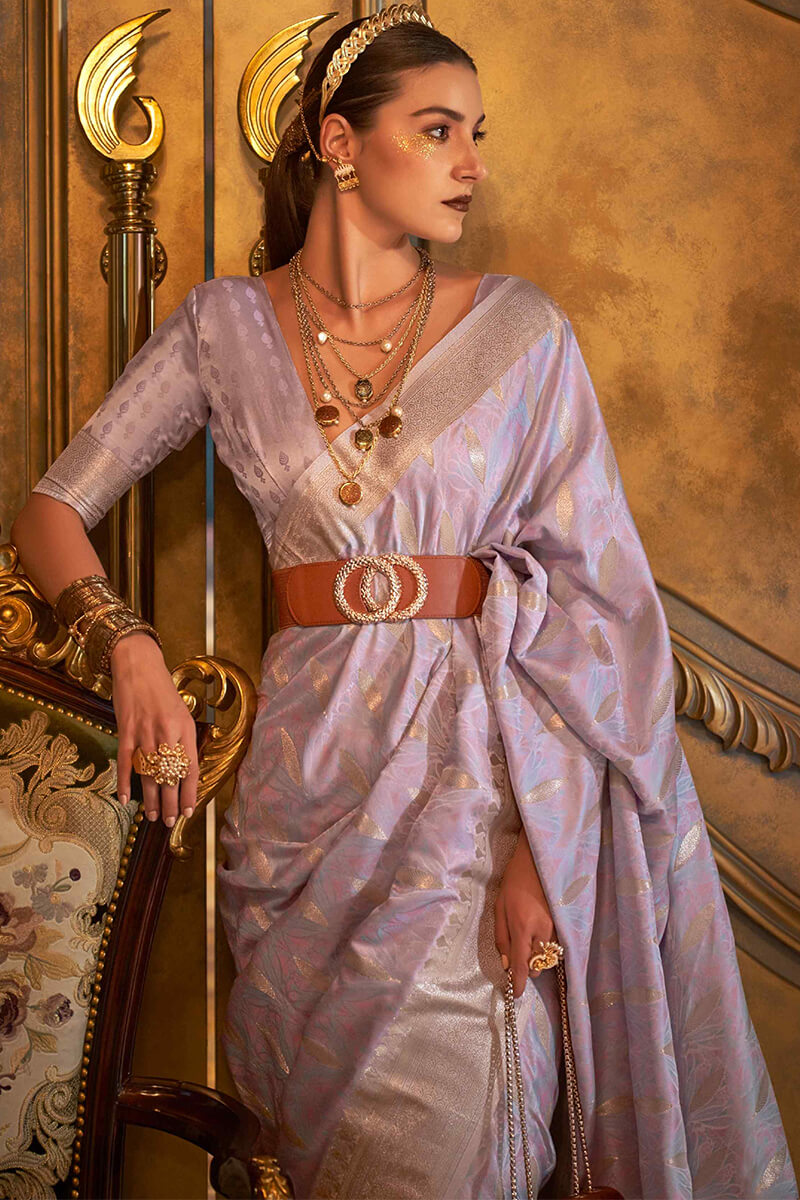 Del Rio Lavender Satin Banarsi Silk Saree