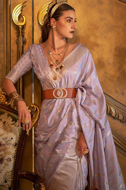 Del Rio Lavender Satin Banarsi Silk Saree