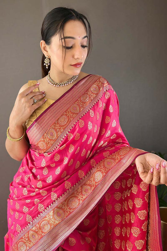 Dogwood Rose Pink Zari Woven Banarasi Silk Saree
