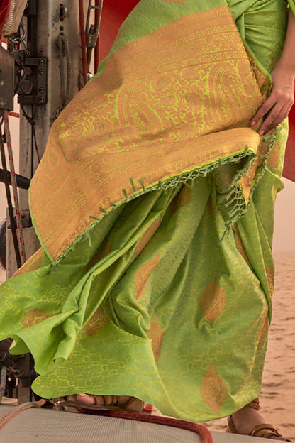 Drab Green Satin Dual Tone Silk Saree