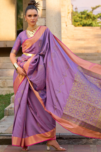 Dusty Lavender Zari Woven Soft Silk Saree