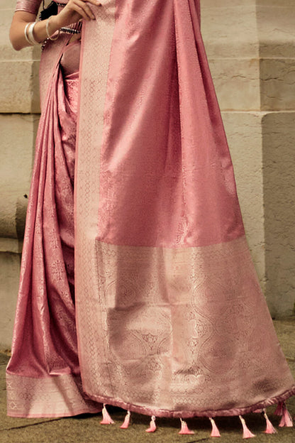 Dusty Pink Zari Woven Banarasi Satin Silk Saree