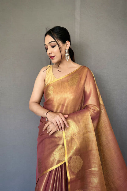 Dusty Rose Jacquard Woven Tissue Silk Saree