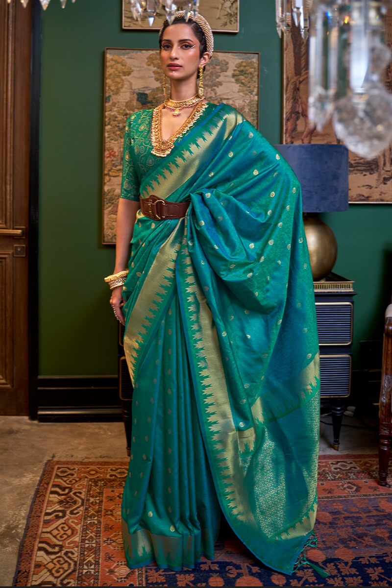 Elf Green Zari Woven Banarasi Silk Saree