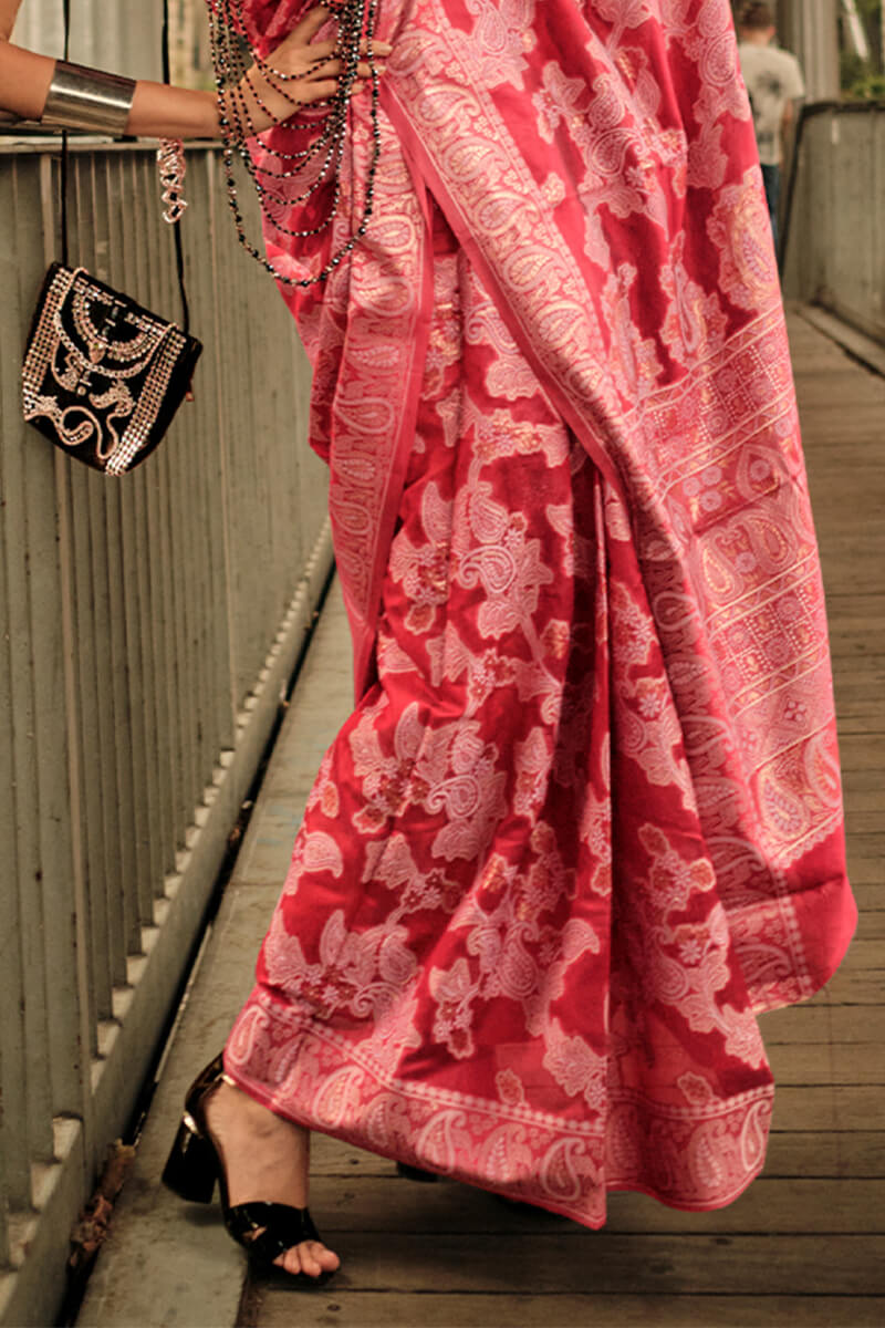Faded Red Lucknowi Chikankari Saree