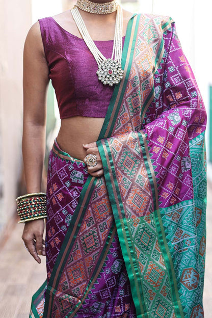 Fandango Purple Zari Woven Patola Silk Saree
