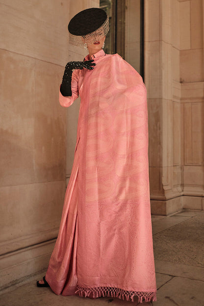 Flesh Peach Kanjivaram Satin Silk Saree