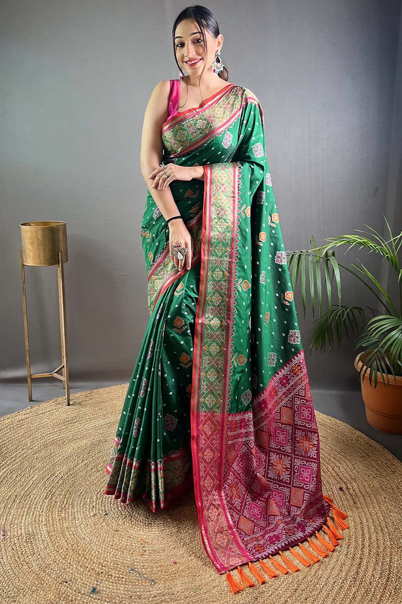 Forest Green Patola Silk Saree