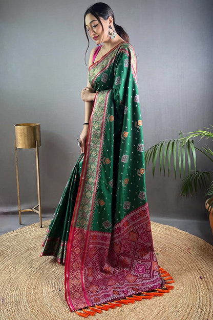 Forest Green Patola Silk Saree