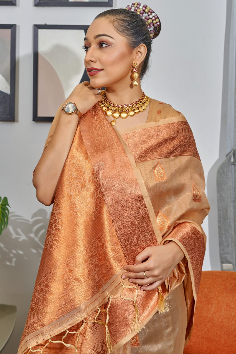 French Beige Banarasi Tissue Silk Saree