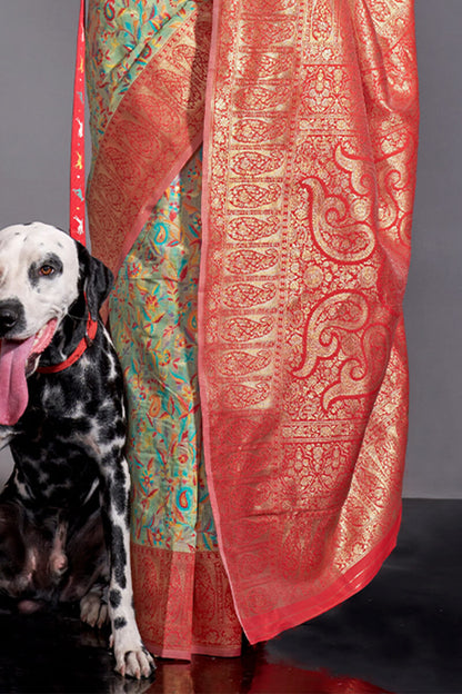 Frog Green Kashmiri Modal Silk Saree