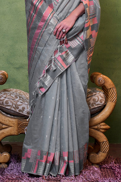 Granite Grey Cotton Silk Saree