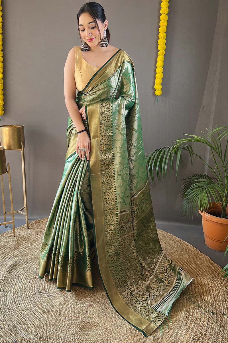 Hippie Green Kanjivaram Silk Saree