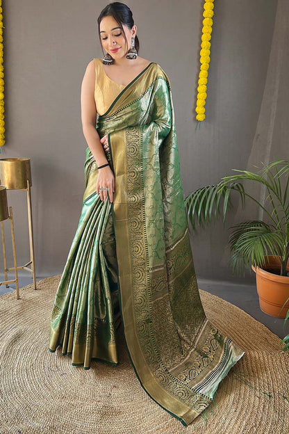 Hippie Green Kanjivaram Silk Saree