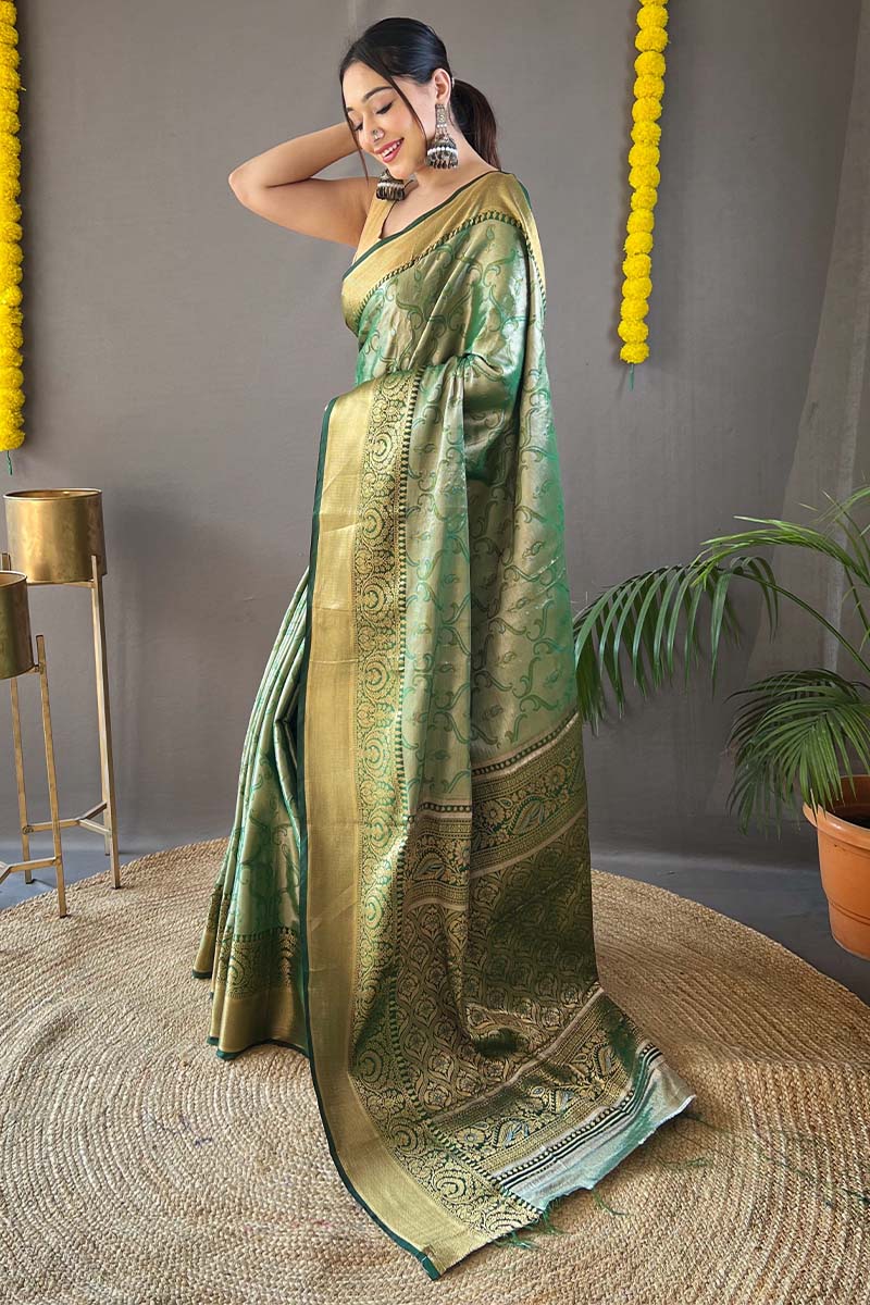 Hippie Green Kanjivaram Silk Saree