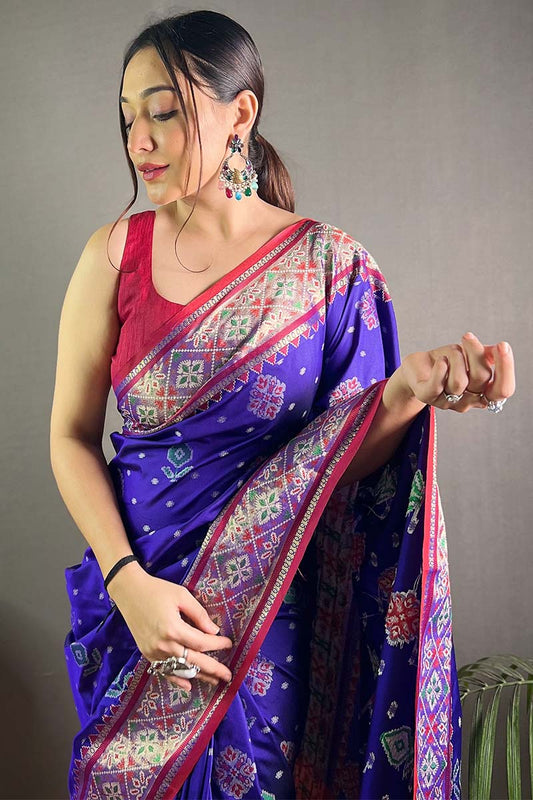 Indigo Blue Patola Silk Saree