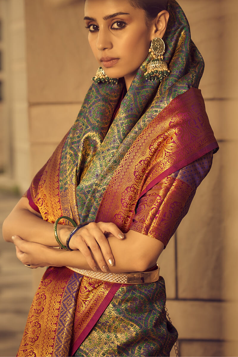 Kelp Green Woven Banarasi Brocade Silk Saree