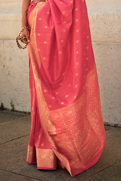 Light Carmine Pink Zari Woven Banarasi Silk Saree