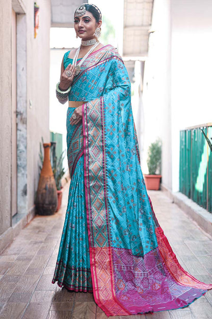 Macaw Blue Zari Woven Patola Silk Saree