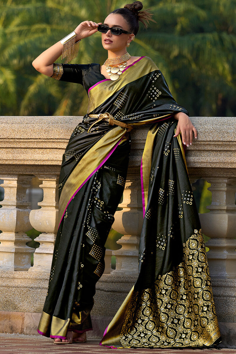 Maire Black Zari Woven Soft Silk Saree