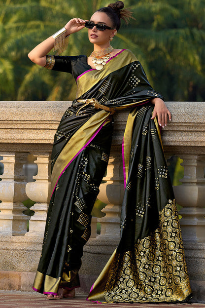 Maire Black Zari Woven Soft Silk Saree