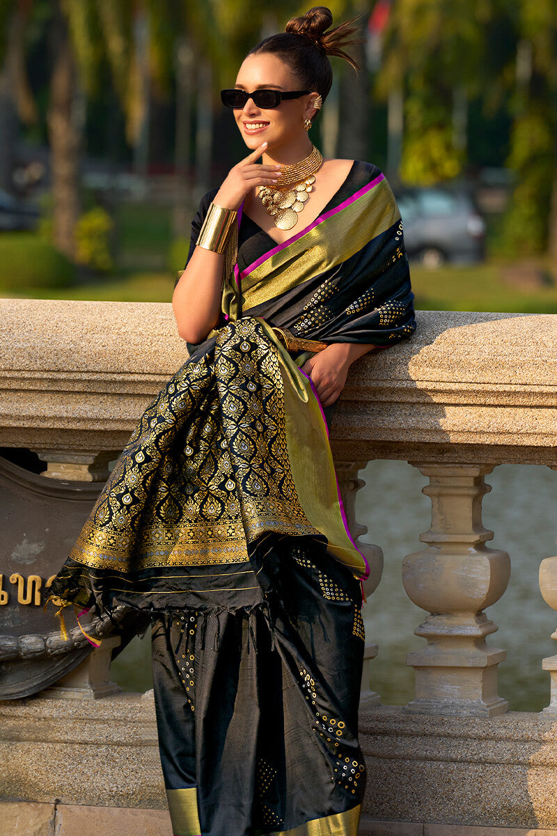 Maire Black Zari Woven Soft Silk Saree