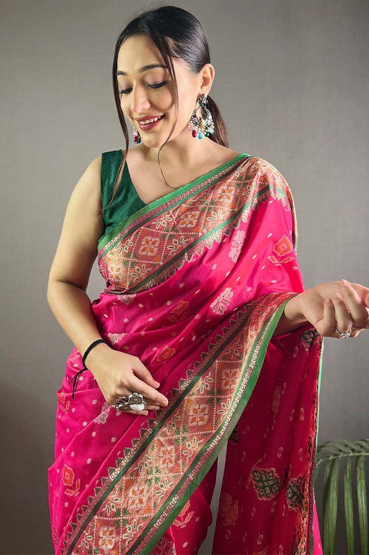 Medium Pink Patola Silk Saree