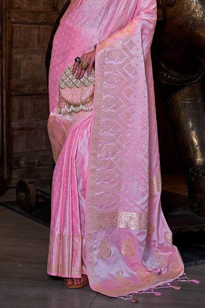 Melanie Pink Banarasi Satin Silk Saree