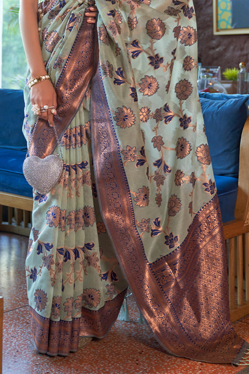 Mint Green Shimmer Organza Silk Saree