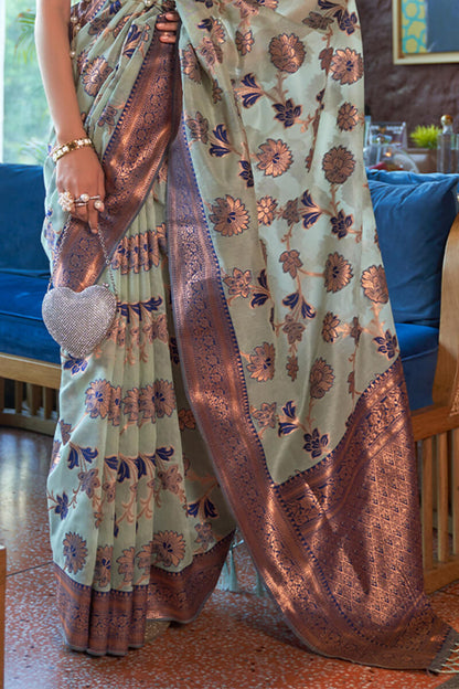 Mint Green Shimmer Organza Silk Saree