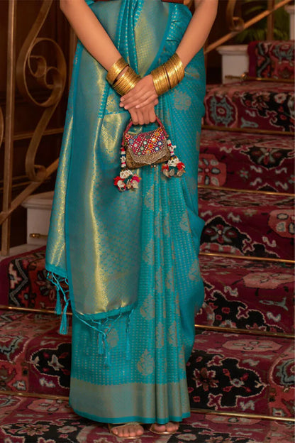 Ocean Blue Zari Woven Kanjivaram Silk Saree