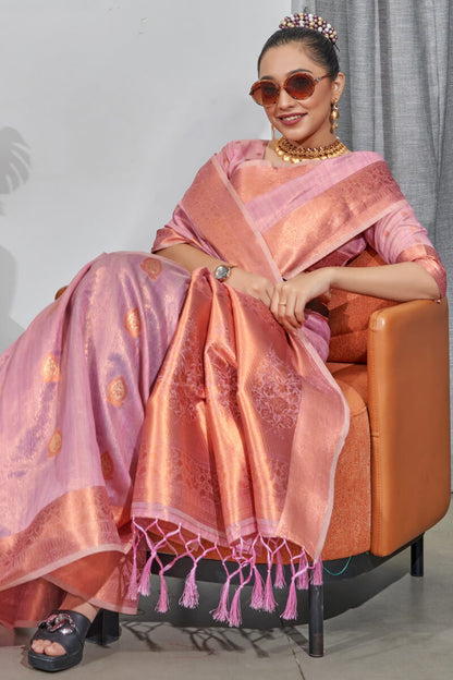 Oriental Pink Banarasi Tissue Silk Saree