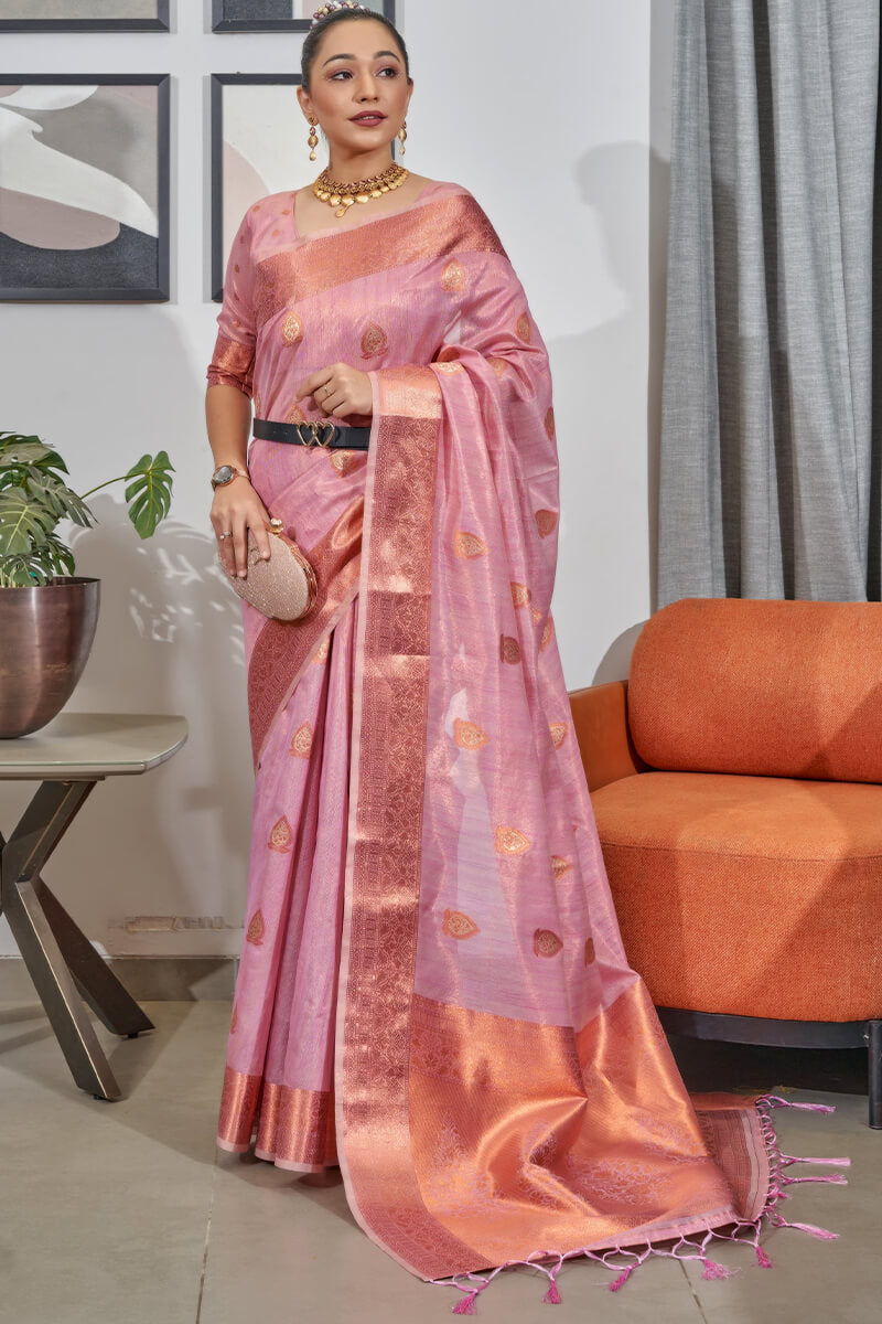 Oriental Pink Banarasi Tissue Silk Saree