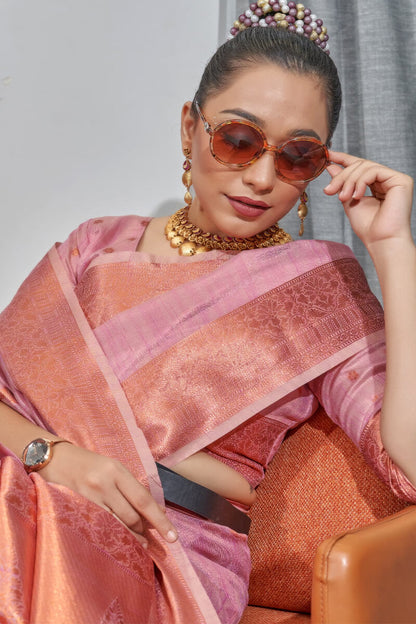 Oriental Pink Banarasi Tissue Silk Saree
