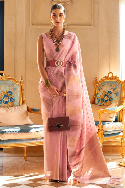 Oyster Pink Banarasi Woven Tissue Silk Saree