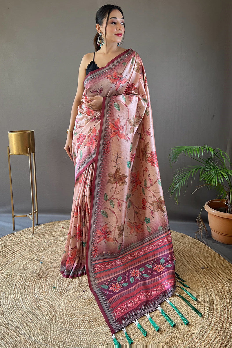 Pastel Pink Printed Soft Silk Saree