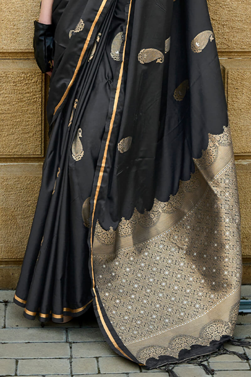Pearl Black Banarasi Satin Silk Saree