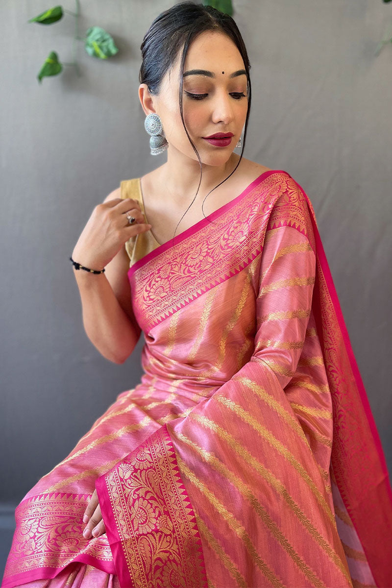 Persian Pink Zari Woven Organza Silk Saree