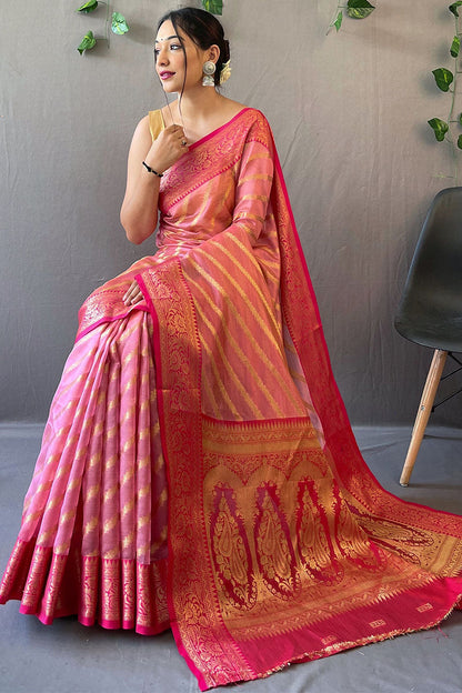 Persian Pink Zari Woven Organza Silk Saree