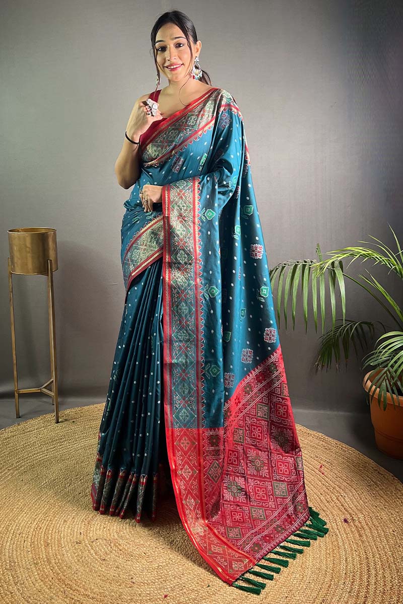 Picton Blue Patola Silk Saree