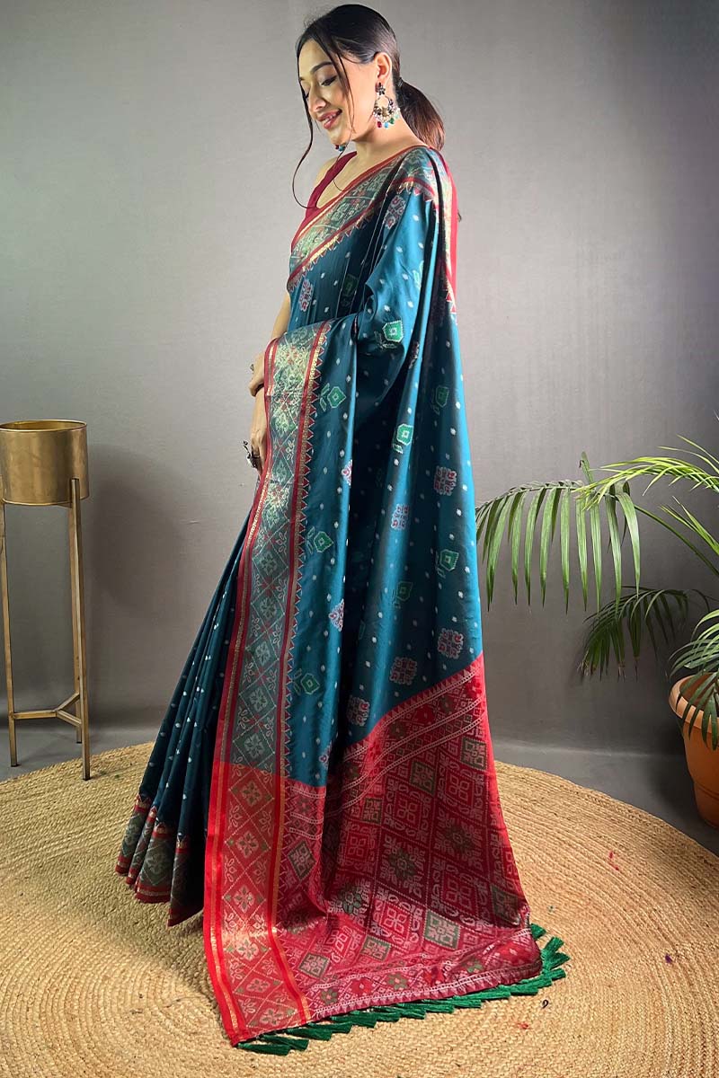 Picton Blue Patola Silk Saree